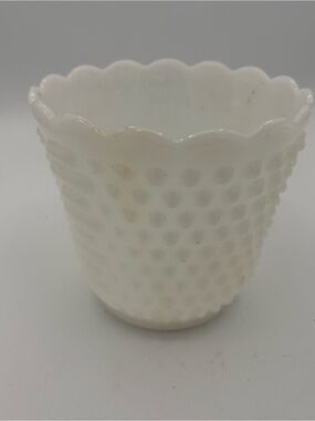 MCM 5” FIRE-KING Oven Ware White Milk Glass Hobnail Planter Decor - Made In USA